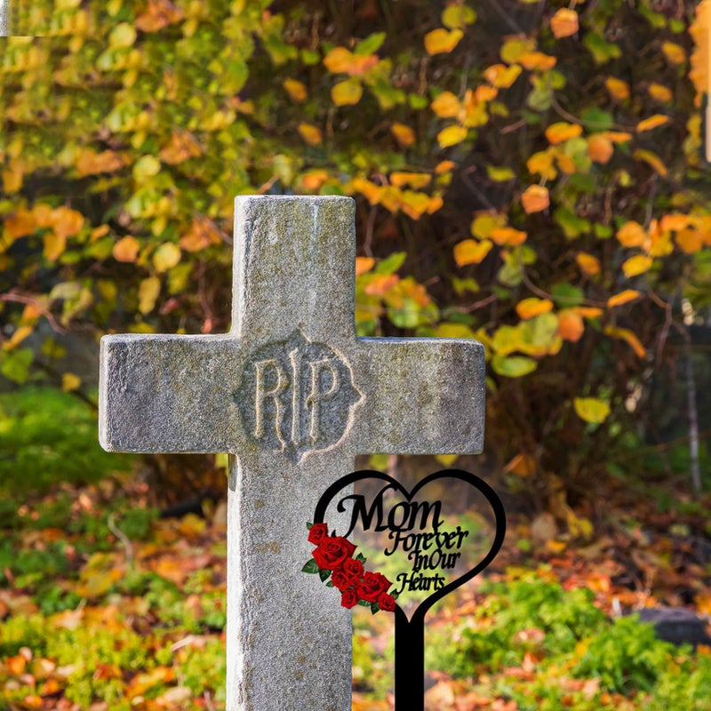 OZIO Memorial Grave Markers for Cemetery, Heart Memorial Plaque Stake Cardinals Garden Stake Memorial Metal Grave Stake Decoration for Mom Dad Cemetery Outdoors Yard Garden - Image 2